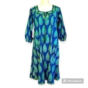 NAUDIC‎ Sao Paulo NWT Dress Blue Carribean Long Sleeve XS Tassels Embroidered